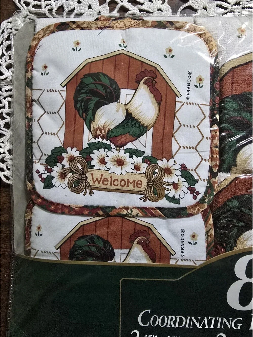 NOS Vintage Kitchen Ensemble 8 Piece By Franco Rooster WELCOME cottage Core